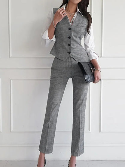 3-Piece Plaid Blazer, Vest, and Straight Leg Single Breasted Suit
