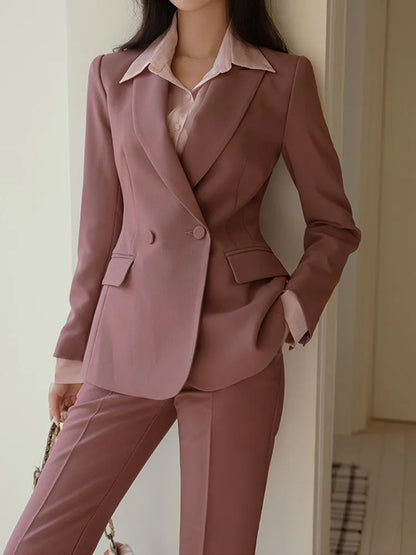 Two-Piece Double Breasted Suit with Straight Ankle-Length Pants