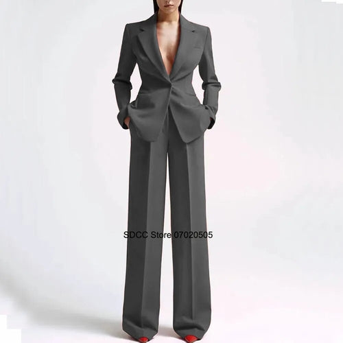 Elegant Two-Piece Wide Leg Single Breasted Suit