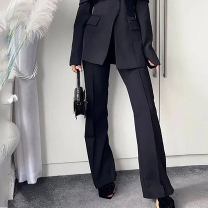 Two-Piece Off-Shoulder Single Breasted Suit with Flared Pants