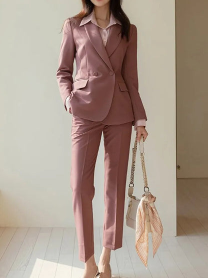 Two-Piece Double Breasted Suit with Straight Ankle-Length Pants