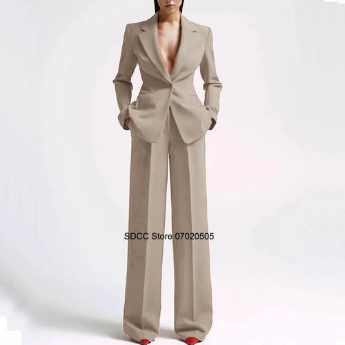 Elegant Two-Piece Wide Leg Single Breasted Suit