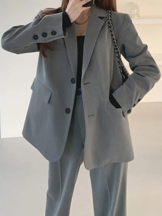 Two-Piece Single Breasted Suit with High Waist Wide Leg Pants